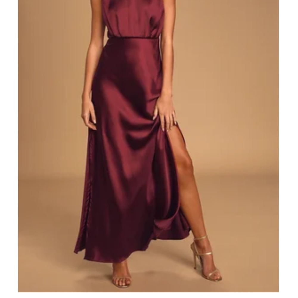 NWT Lulus Elegance Wine Satin Gown